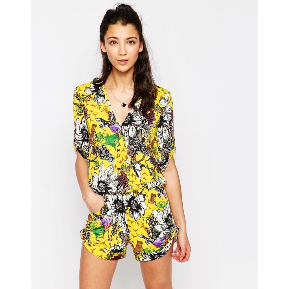 Traffic People Romper in Crazy Animal Print Yellow
